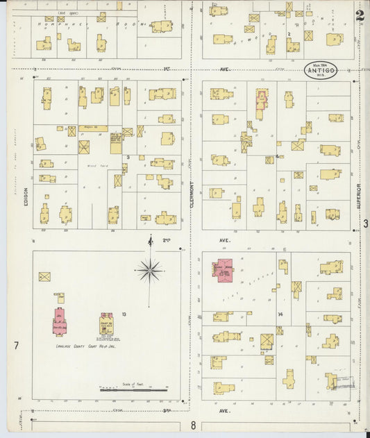 Sanborn Fire Insurance Map from Antigo, Langlade County, Wisconsin (1904), Sheet #0002 - Historic Sanborn Fire Insurance Map Print, vintage old map wall art, antique decor, genealogy gift, Wisconsin Wisconsin map