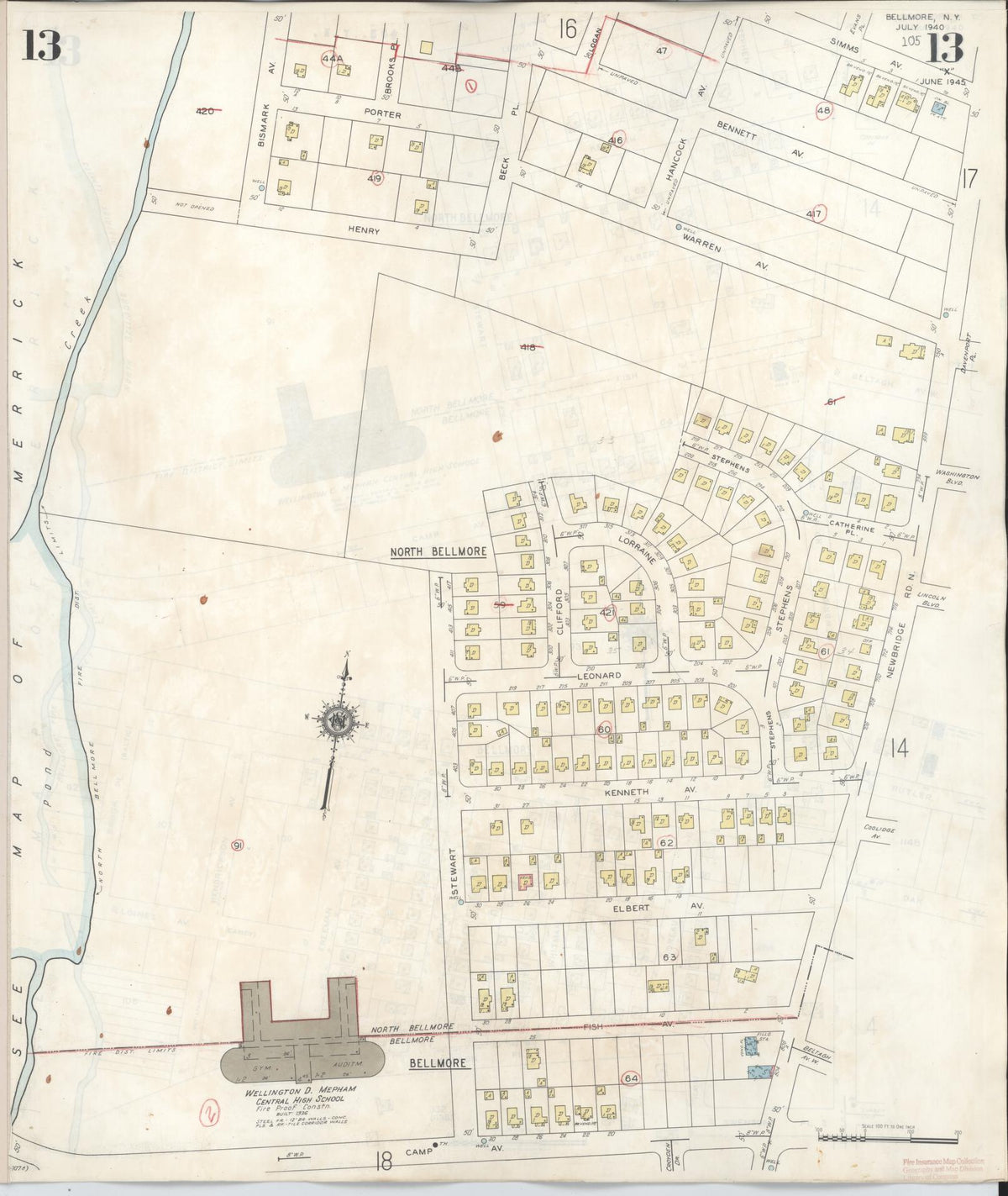Sanborn Fire Insurance Map from Bellmore, Nassau County, New York (1945), Sheet #0013 - Complete Map Set gallery image, historic Sanborn map, vintage wall art, New York New York