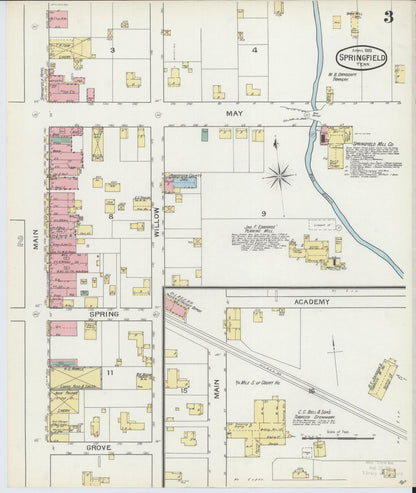 Sanborn Fire Insurance Map from Springfield, Robertson County, Tennessee (1893), Sheet #0003 - Complete Map Set gallery image, historic Sanborn map, vintage wall art, Tennessee Tennessee