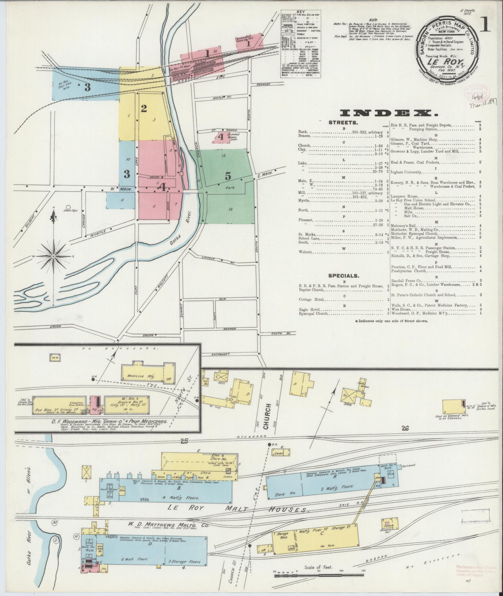 Sanborn Fire Insurance Map from Le Roy, Genesee County, New York. (1897) – Historic Sanborn Fire Insurance Map Print