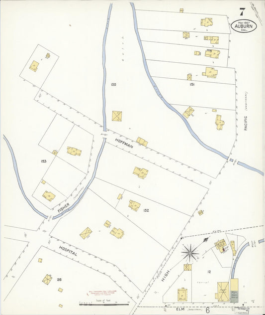Sanborn Fire Insurance Map from Auburn, Placer County, California (1907), Sheet #0007 - Historic Sanborn Fire Insurance Map Print, vintage old map wall art, antique decor, genealogy gift, California California map