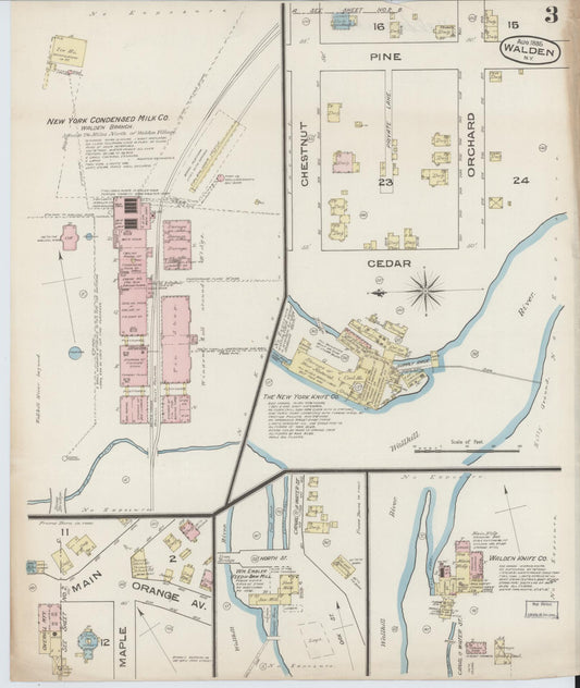 Sanborn Fire Insurance Map from Walden, Orange County, New York (1885), Sheet #0003 - Historic Sanborn Fire Insurance Map Print, vintage old map wall art, antique decor, genealogy gift, New York New York map