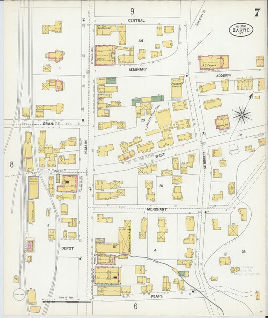 Sanborn Fire Insurance Map from Barre, Washington County, Vermont (1900), Sheet #0007 - Historic Sanborn Fire Insurance Map Print, vintage old map wall art, antique decor, genealogy gift, Vermont Vermont map