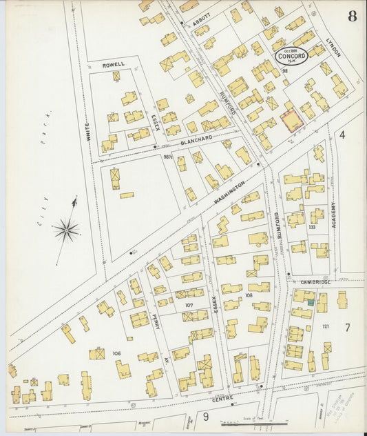 Sanborn Fire Insurance Map from Concord, Merrimack County, New Hampshire (1899), Sheet #0008 - Historic Sanborn Fire Insurance Map Print, vintage old map wall art, antique decor, genealogy gift, New Hampshire New Hampshire map