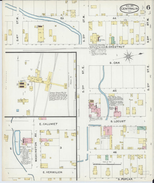 Sanborn Fire Insurance Map from Centralia, Marion, Clinton, Jefferson, and Washington Counties, Illinois (1892), Sheet #0006 - Historic Sanborn Fire Insurance Map Print, vintage old map wall art, antique decor, genealogy gift, Illinois Illinois map