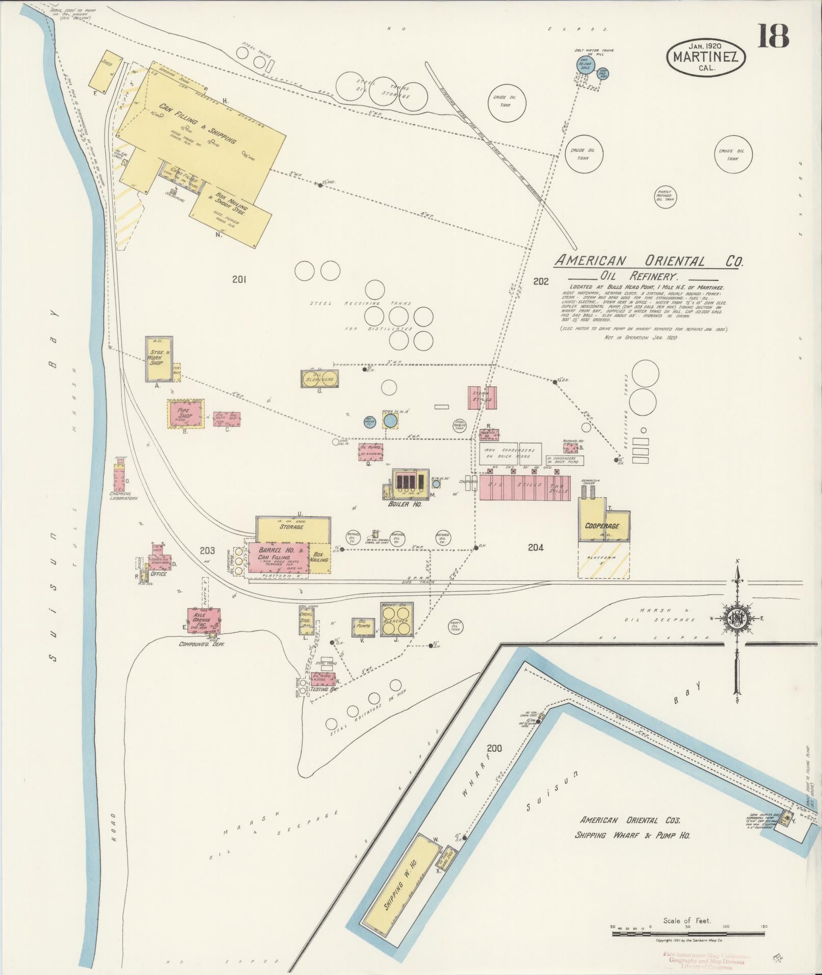 Sanborn Fire Insurance Map from Martinez, Contra Costa County, California (1920), Sheet #0018 - Historic Sanborn Fire Insurance Map Print, vintage old map wall art, antique decor, genealogy gift, California California map