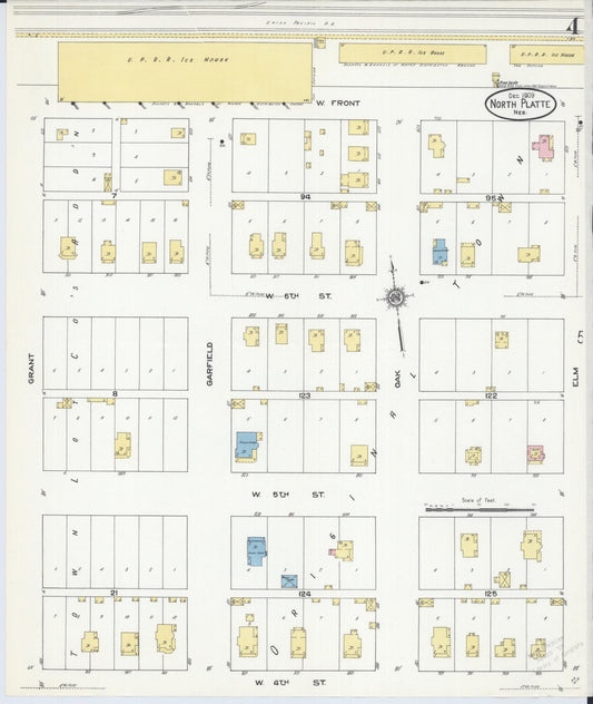 Sanborn Fire Insurance Map from North Platte, Lincoln County, Nebraska (1909), Sheet #0004 - Historic Sanborn Fire Insurance Map Print, vintage old map wall art, antique decor, genealogy gift, Nebraska Nebraska map