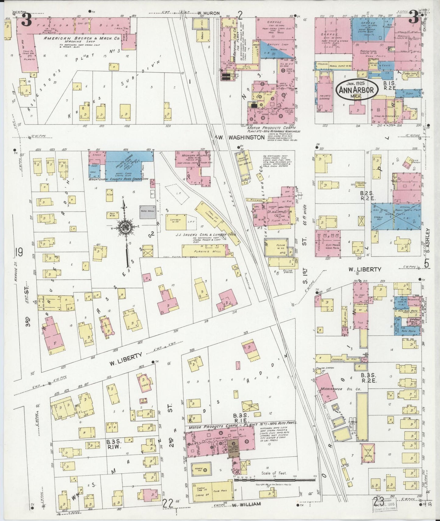 Sanborn Fire Insurance Map from Ann Arbor, Washtenaw County, Michigan (1925), Sheet #0003 - Complete Map Set gallery image, historic Sanborn map, vintage wall art, Michigan Michigan