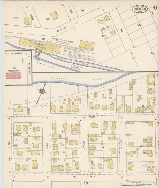 Sanborn Fire Insurance Map from Pendleton, Umatilla County, Oregon (1910), Sheet #0006 - Historic Sanborn Fire Insurance Map Print, vintage old map wall art, antique decor, genealogy gift, Oregon Oregon map