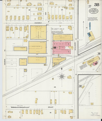 Sanborn Fire Insurance Map from Newark, Licking County, Ohio (1905), Sheet #0038 - Historic Sanborn Fire Insurance Map Print, vintage old map wall art, antique decor, genealogy gift, Ohio Ohio map