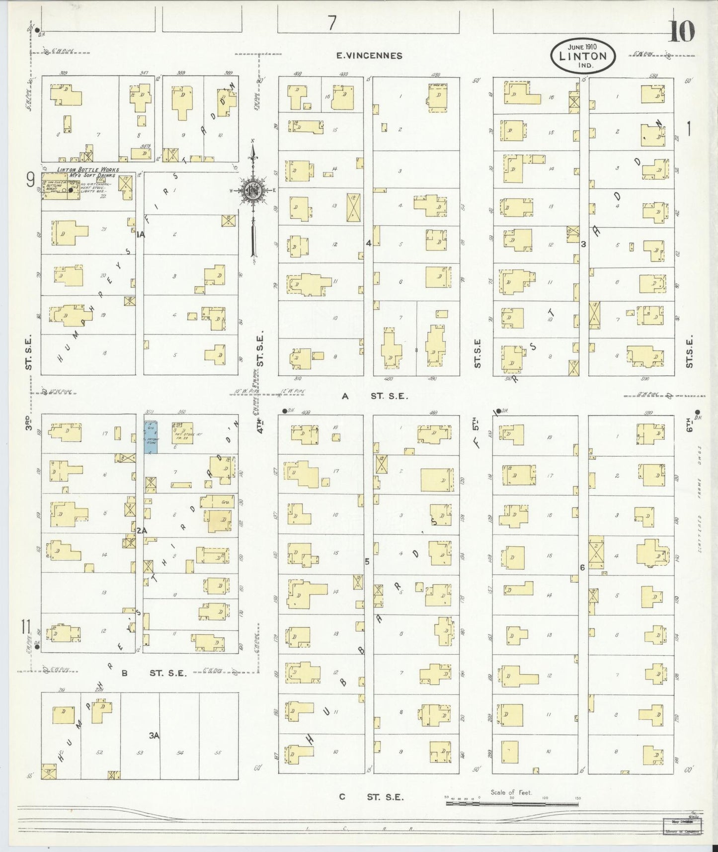 Sanborn Fire Insurance Map from Linton, Greene County, Indiana (1910), Sheet #0010 - Historic Sanborn Fire Insurance Map Print, vintage old map wall art, antique decor, genealogy gift, Indiana Indiana map