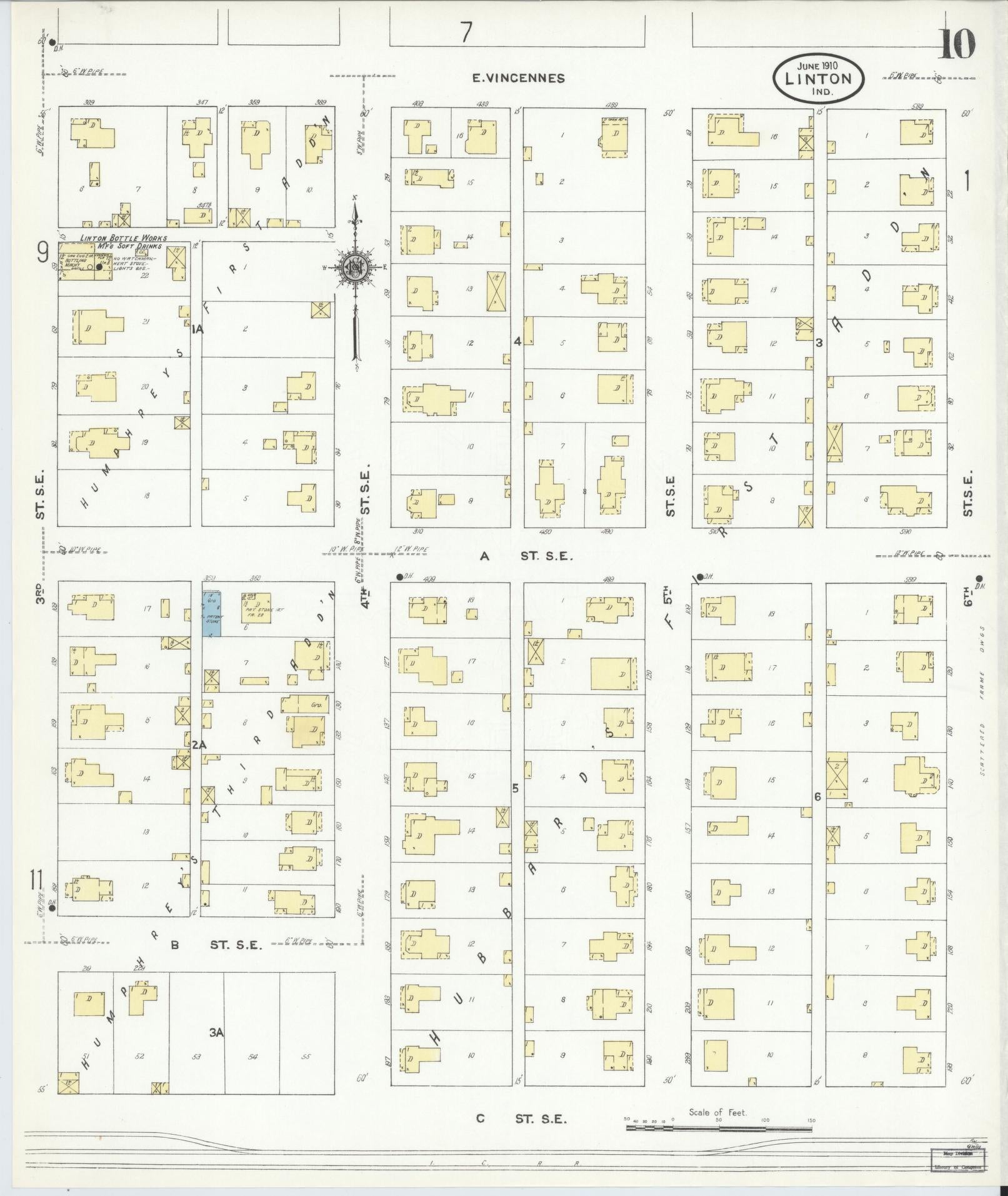 Sanborn Fire Insurance Map from Linton, Greene County, Indiana (1910), Sheet #0010 - Historic Sanborn Fire Insurance Map Print, vintage old map wall art, antique decor, genealogy gift, Indiana Indiana map