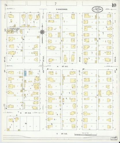 Sanborn Fire Insurance Map from Linton, Greene County, Indiana (1910), Sheet #0010 - Historic Sanborn Fire Insurance Map Print, vintage old map wall art, antique decor, genealogy gift, Indiana Indiana map