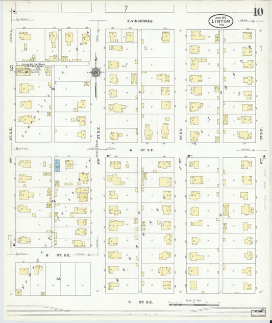 Sanborn Fire Insurance Map from Linton, Greene County, Indiana (1910), Sheet #0010 - Historic Sanborn Fire Insurance Map Print, vintage old map wall art, antique decor, genealogy gift, Indiana Indiana map
