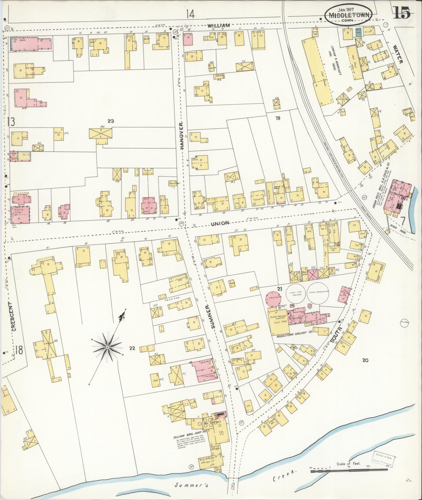 Sanborn Fire Insurance Map from Middletown, Middlesex County, Connecticut (1907), Sheet #0015 - Complete Map Set gallery image, historic Sanborn map, vintage wall art, Connecticut Connecticut