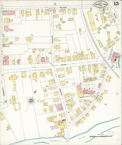 Sanborn Fire Insurance Map from Middletown, Middlesex County, Connecticut (1907), Sheet #0015 - Complete Map Set gallery image, historic Sanborn map, vintage wall art, Connecticut Connecticut