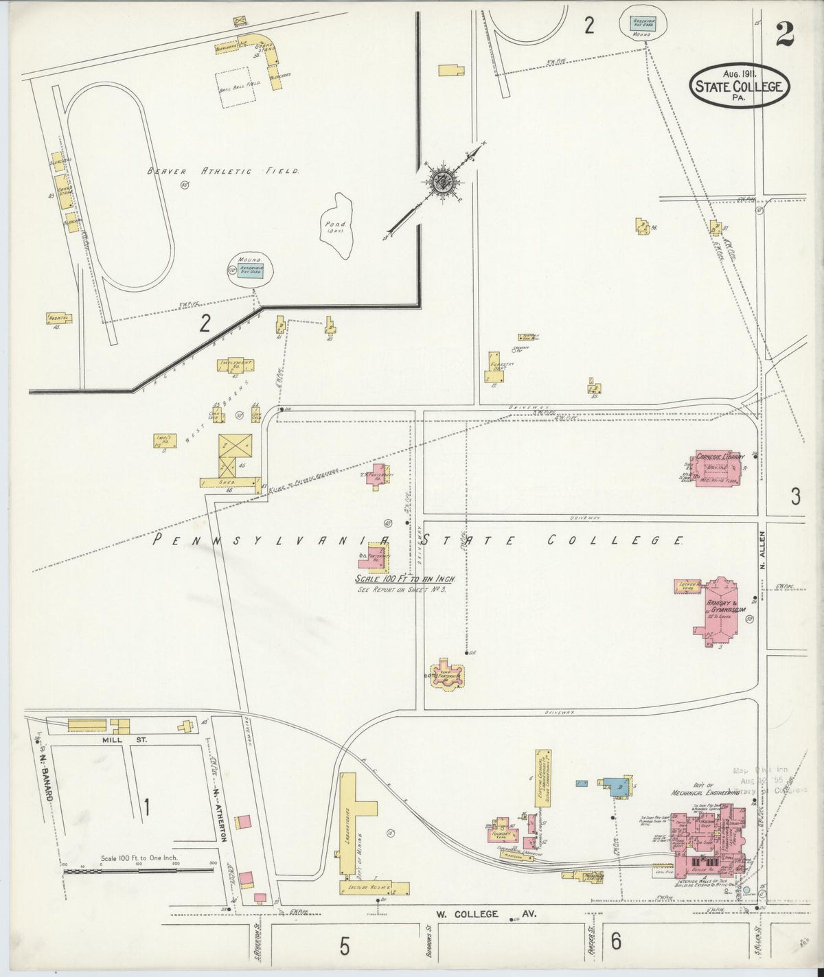 Sanborn Fire Insurance Map from State College, Centre County, Pennsylvania (1911), Sheet #0002 - Historic Sanborn Fire Insurance Map Print, vintage old map wall art, antique decor, genealogy gift, Pennsylvania Pennsylvania map