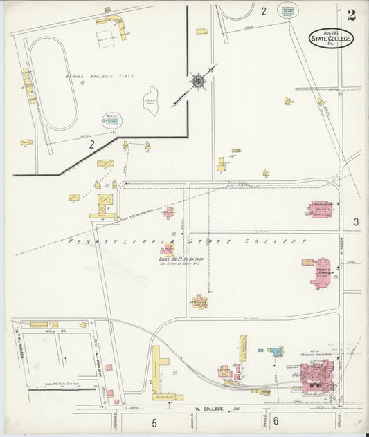 Sanborn Fire Insurance Map from State College, Centre County, Pennsylvania (1911), Sheet #0002 - Historic Sanborn Fire Insurance Map Print, vintage old map wall art, antique decor, genealogy gift, Pennsylvania Pennsylvania map