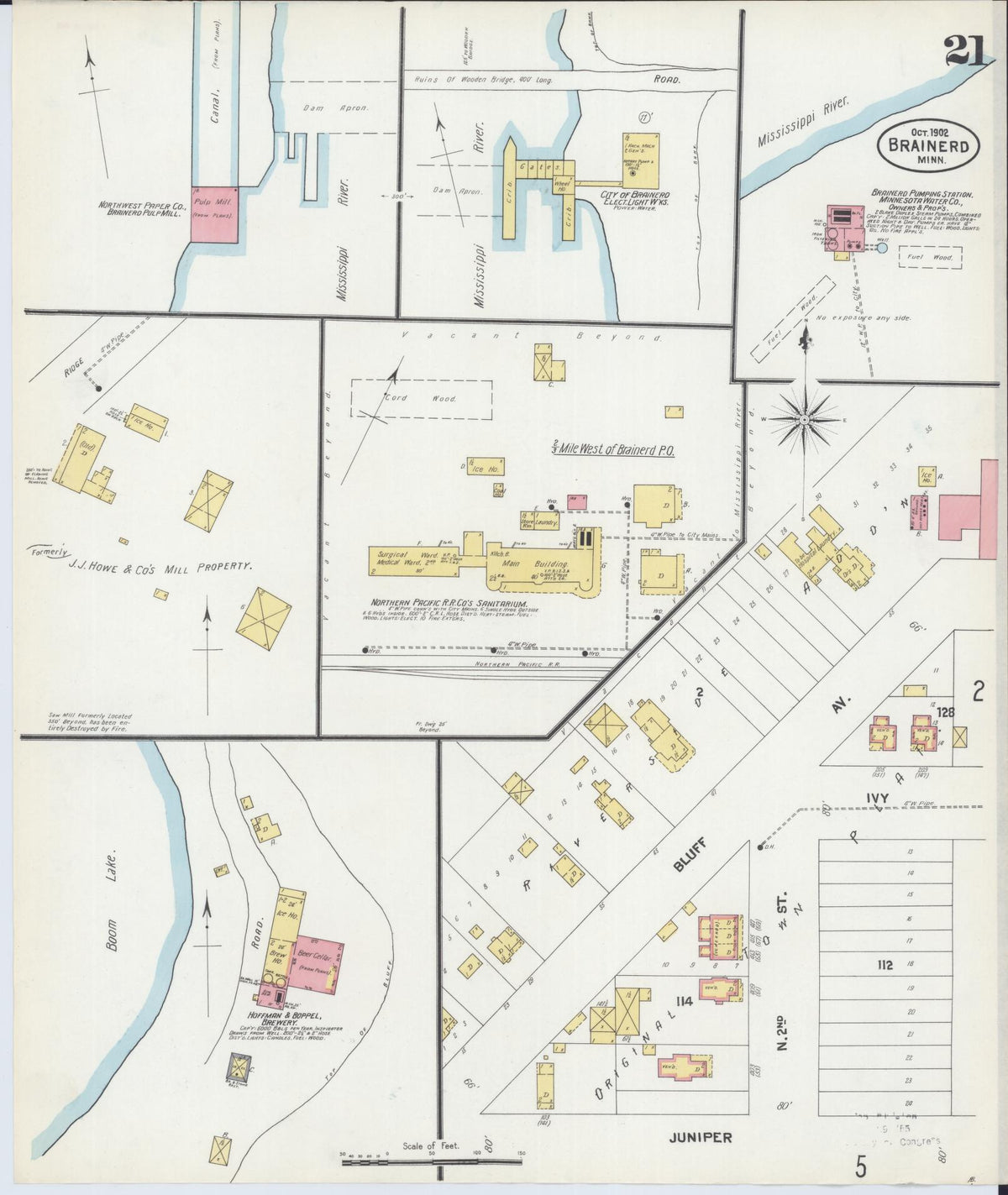 Sanborn Fire Insurance Map from Brainerd, Crow Wing County, Minnesota (1902), Sheet #0021 - Complete Map Set gallery image, historic Sanborn map, vintage wall art, Minnesota Minnesota