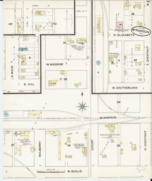 Sanborn Fire Insurance Map from Mcpherson, Mcpherson County, Kansas (1887), Sheet #0007 - Historic Sanborn Fire Insurance Map Print, vintage old map wall art, antique decor, genealogy gift, Kansas Kansas map