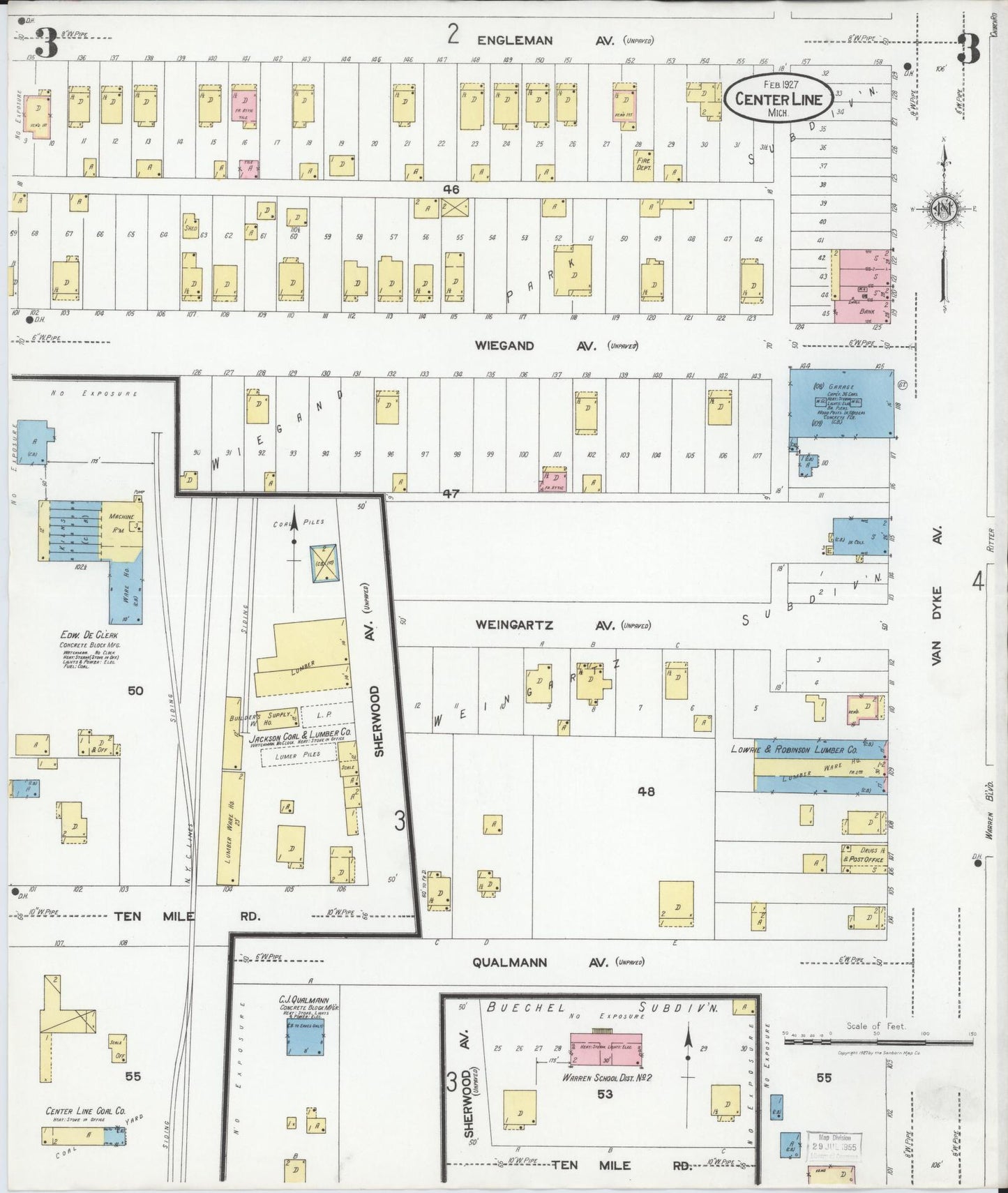Sanborn Fire Insurance Map from Center Line, Macomb County, Michigan (1927), Sheet #0003 - Complete Map Set gallery image, historic Sanborn map, vintage wall art, Michigan Michigan