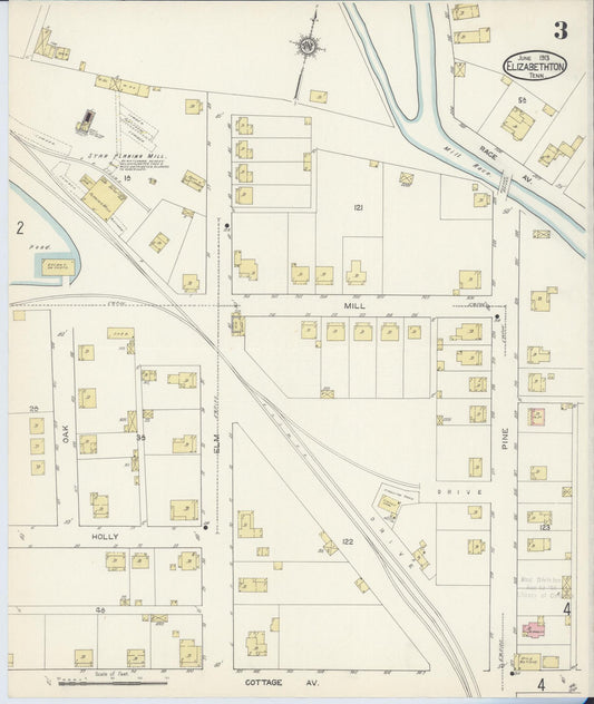 Sanborn Fire Insurance Map from Elizabethton, Carter County, Tennessee (1913), Sheet #0003 - Historic Sanborn Fire Insurance Map Print, vintage old map wall art, antique decor, genealogy gift, Tennessee Tennessee map