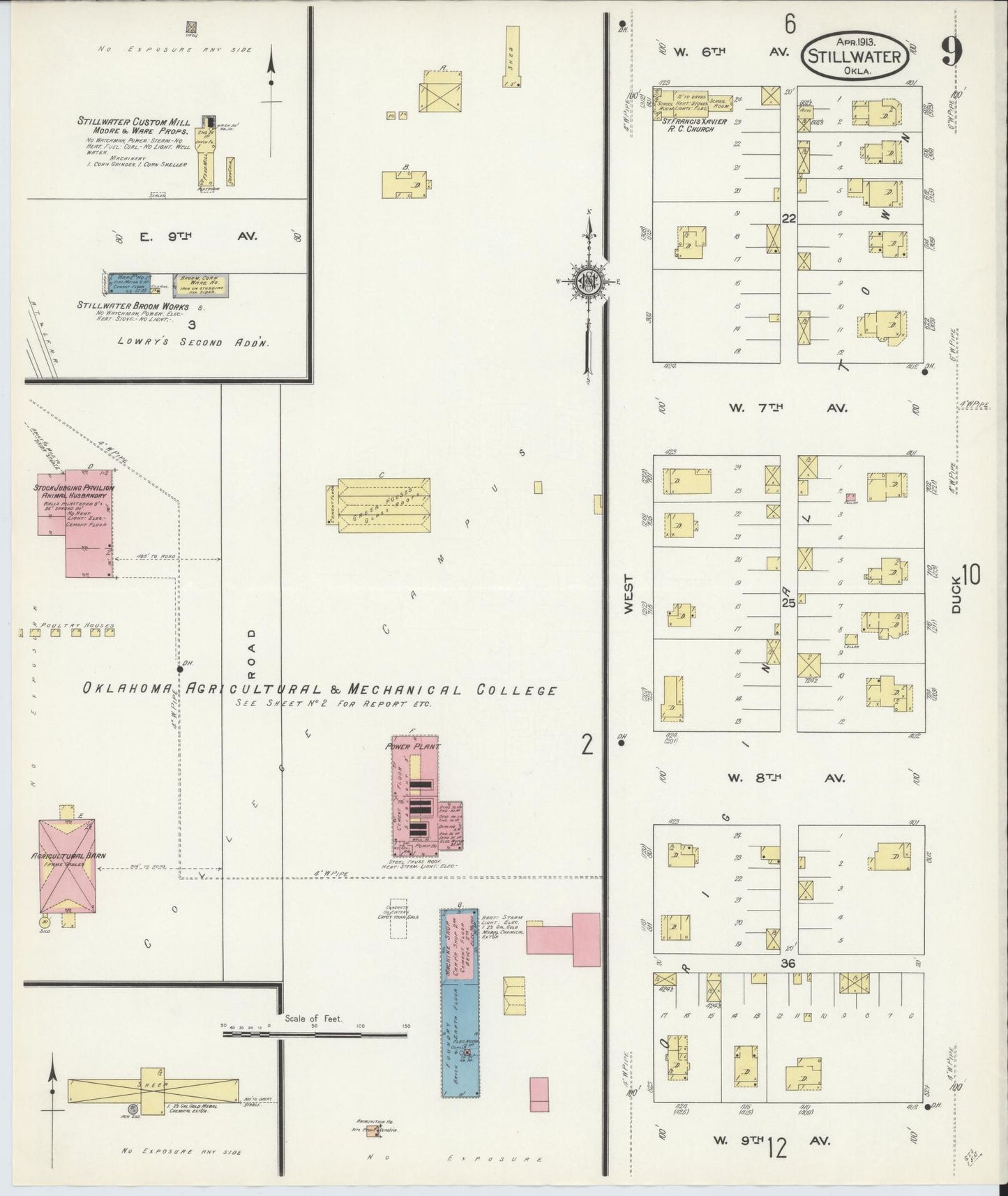 Sanborn Fire Insurance Map from Stillwater, Payne County, Oklahoma (1913), Sheet #0009 - Complete Map Set gallery image, historic Sanborn map, vintage wall art, Oklahoma Oklahoma