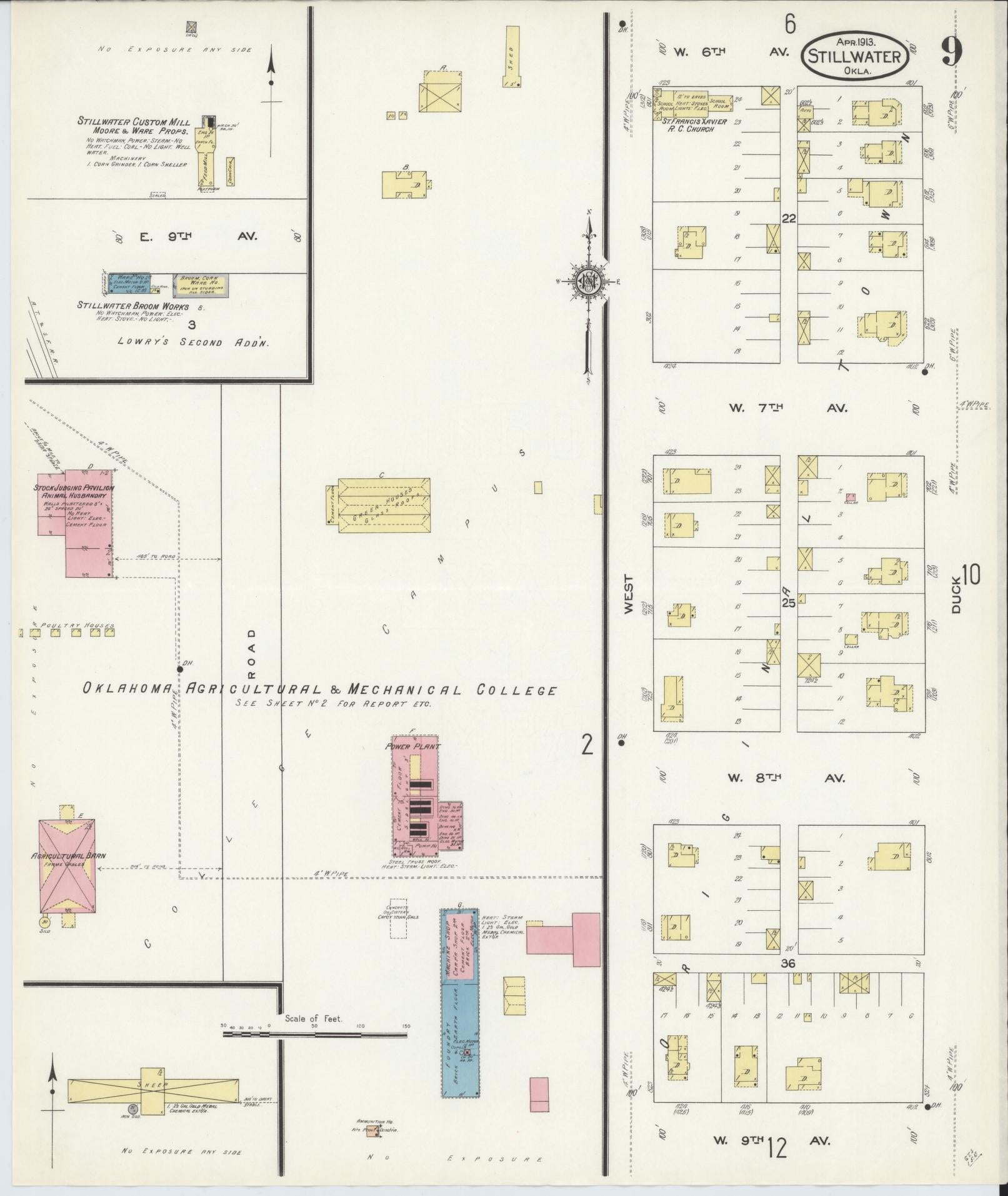 Sanborn Fire Insurance Map from Stillwater, Payne County, Oklahoma (1913), Sheet #0009 - Complete Map Set gallery image, historic Sanborn map, vintage wall art, Oklahoma Oklahoma