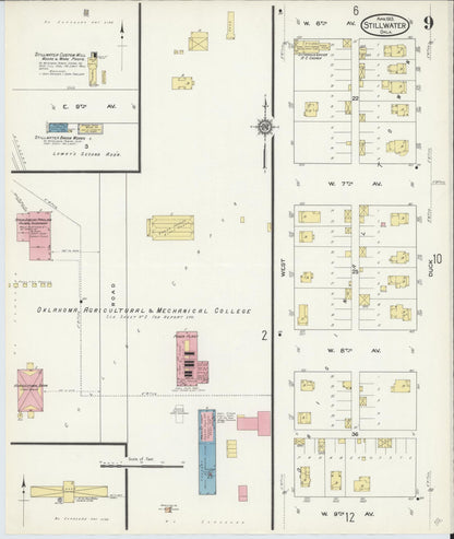 Sanborn Fire Insurance Map from Stillwater, Payne County, Oklahoma (1913), Sheet #0009 - Complete Map Set gallery image, historic Sanborn map, vintage wall art, Oklahoma Oklahoma