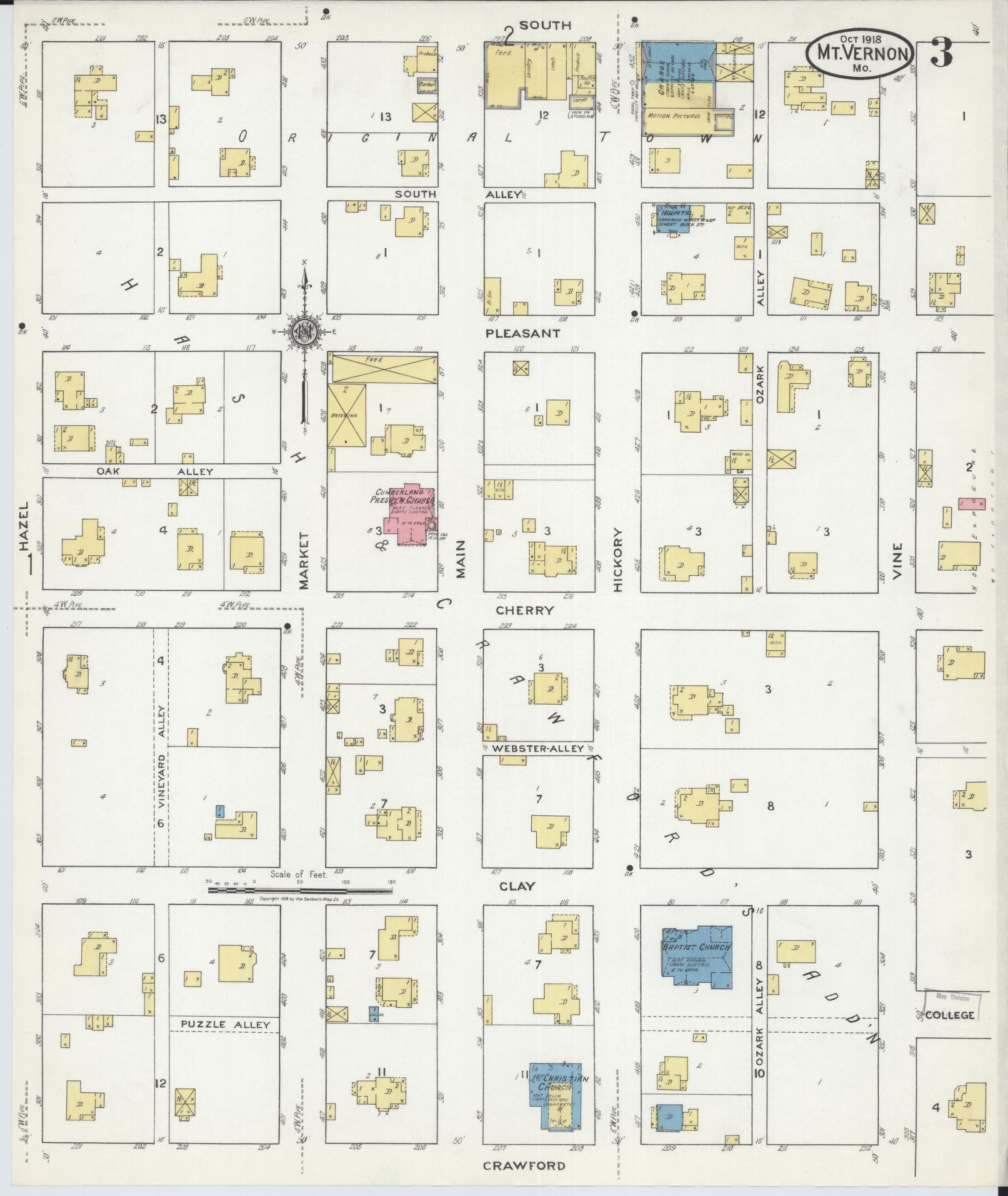 Sanborn Fire Insurance Map from Mount Vernon, Lawrence County, Missouri (1918), Sheet #0003 - Historic Sanborn Fire Insurance Map Print, vintage old map wall art, antique decor, genealogy gift, Missouri Missouri map