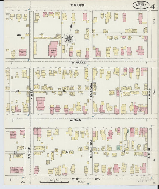 Sanborn Fire Insurance Map from Xenia, Greene County, Ohio (1890), Sheet #0004 - Historic Sanborn Fire Insurance Map Print, vintage old map wall art, antique decor, genealogy gift, Ohio Ohio map