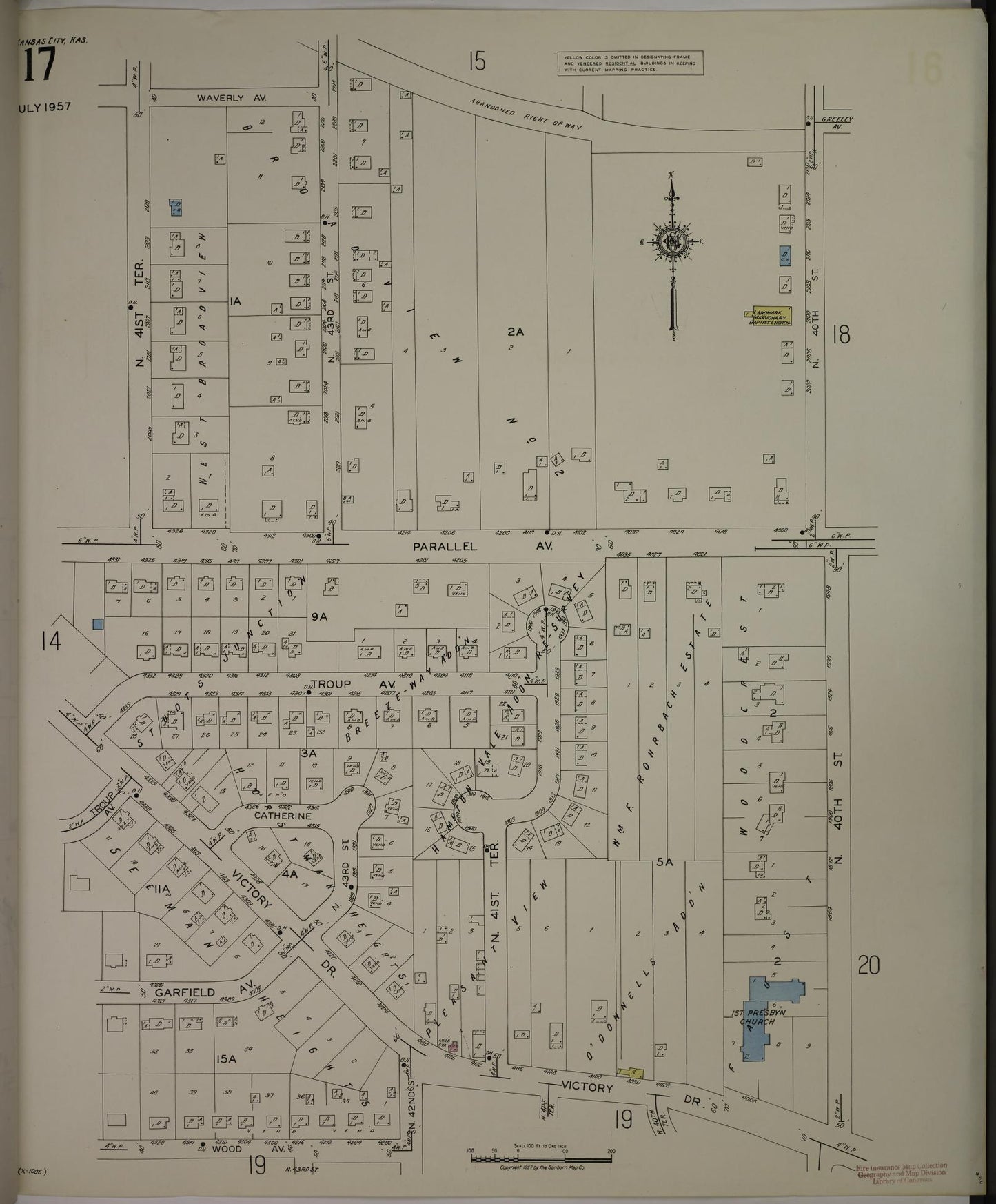 Sanborn Fire Insurance Map from Kansas City, Wyandotte County, Kansas (1957), Sheet #0017 - Complete Map Set gallery image, historic Sanborn map, vintage wall art, Kansas Kansas