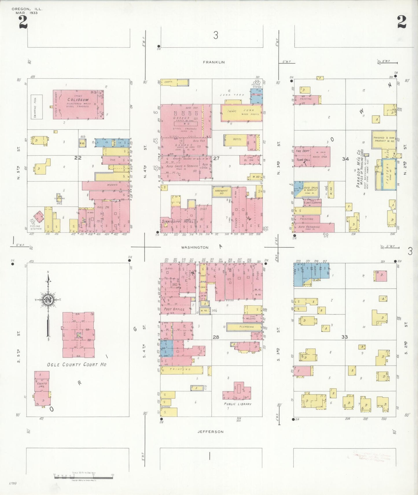 Sanborn Fire Insurance Map from Oregon, Ogle County, Illinois (1933), Sheet #0002 - Historic Sanborn Fire Insurance Map Print, vintage old map wall art, antique decor, genealogy gift, Illinois Illinois map