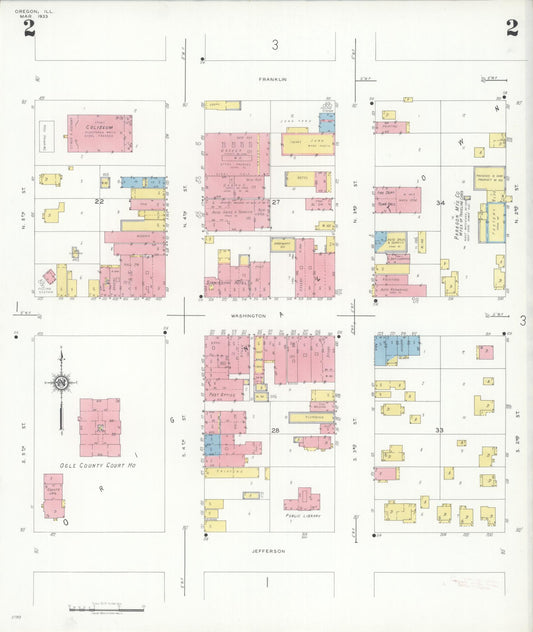 Sanborn Fire Insurance Map from Oregon, Ogle County, Illinois (1933), Sheet #0002 - Historic Sanborn Fire Insurance Map Print, vintage old map wall art, antique decor, genealogy gift, Illinois Illinois map