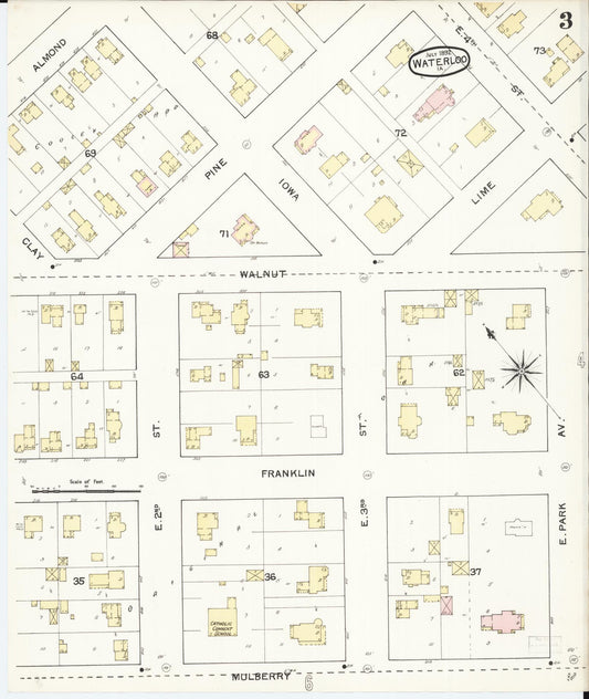 Sanborn Fire Insurance Map from Waterloo, Black Hawk County, Iowa (1892), Sheet #0003 - Historic Sanborn Fire Insurance Map Print, vintage old map wall art