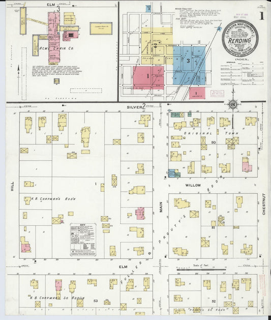 Sanborn Fire Insurance Map from Reading, Hillsdale County, Michigan (1909), Sheet #0001 - Historic Sanborn Fire Insurance Map Print, vintage old map wall art, antique decor, genealogy gift, Michigan Michigan map