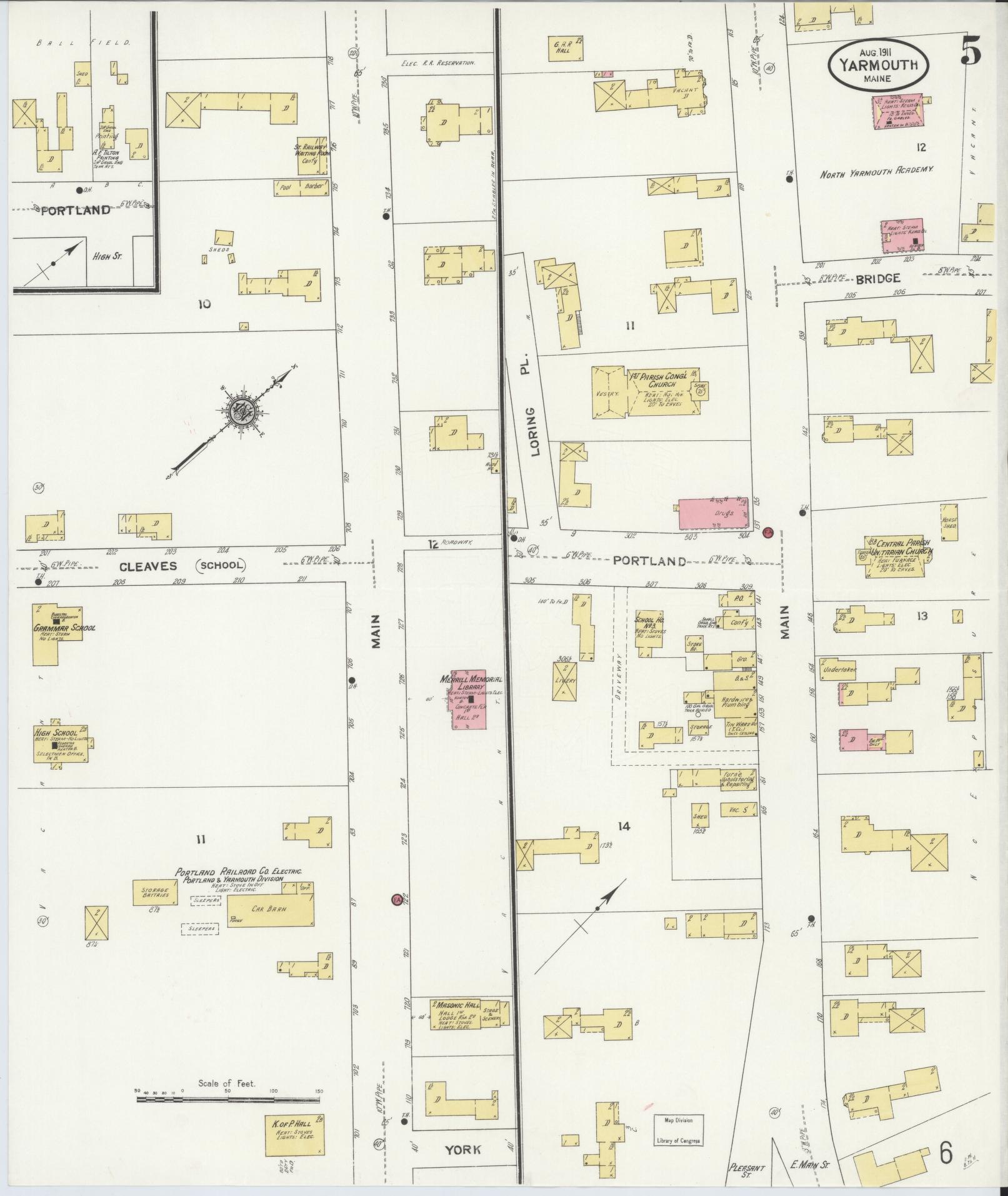 Sanborn Fire Insurance Map from Yarmouth, Cumberland County, Maine (1911), Sheet #0005 - Complete Map Set gallery image, historic Sanborn map, vintage wall art, Maine Maine