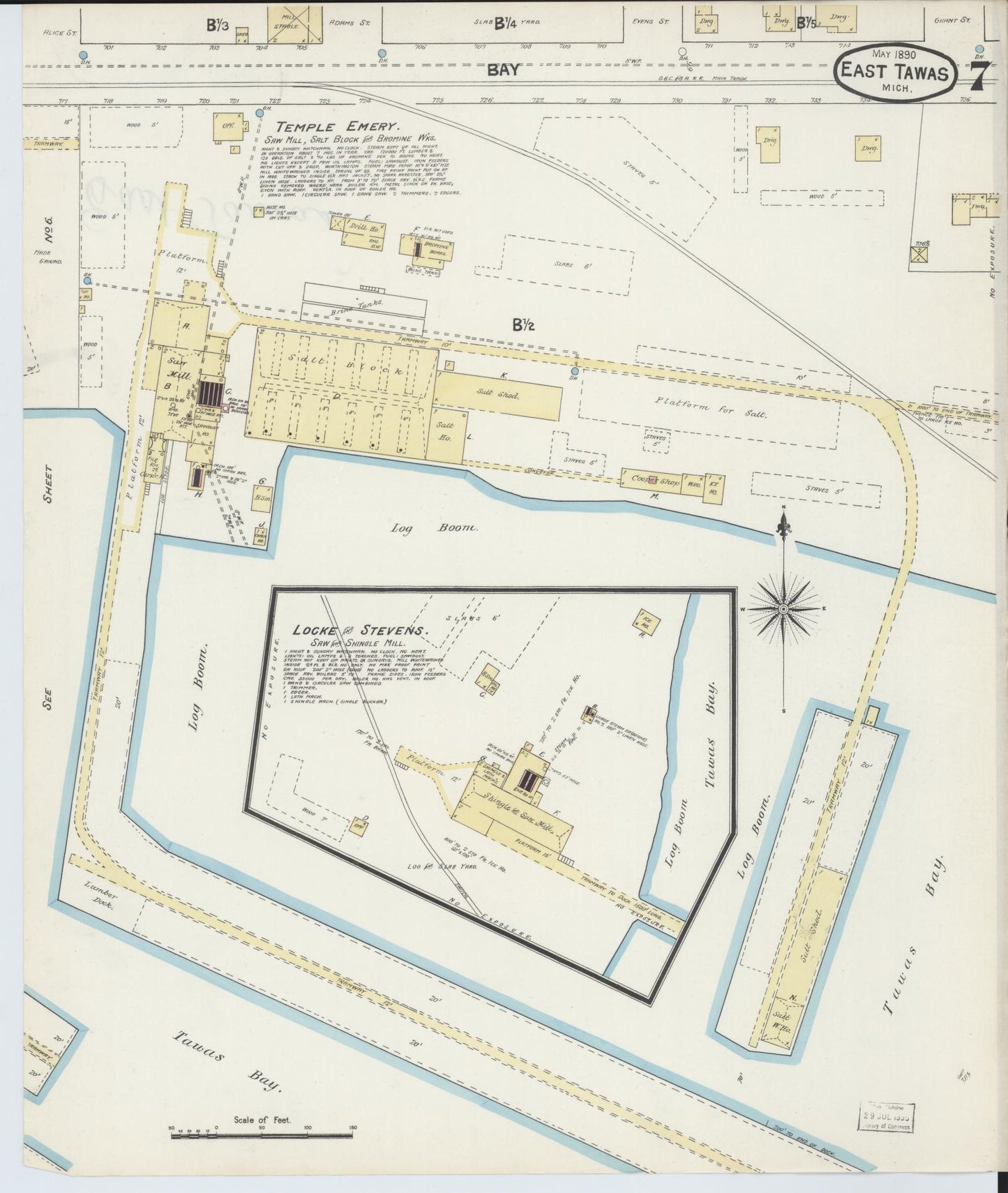 Sanborn Fire Insurance Map from East Tawas, Iosco County, Michigan (1890), Sheet #0007 - Complete Map Set gallery image, historic Sanborn map, vintage wall art, Michigan Michigan