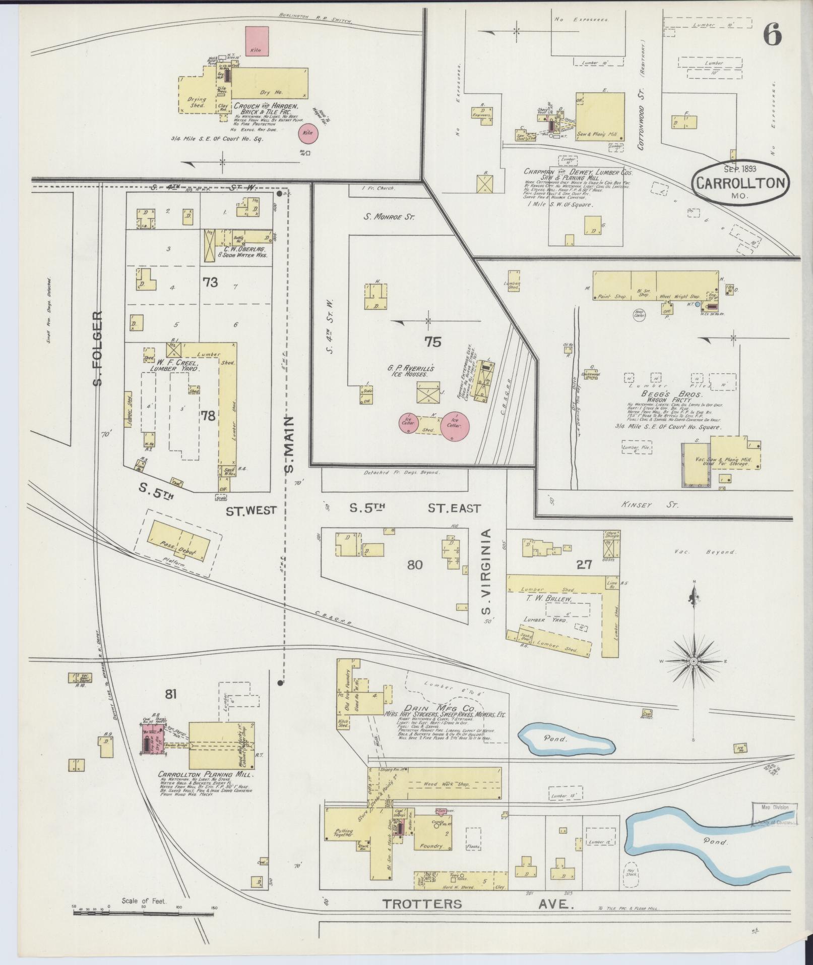 Sanborn Fire Insurance Map from Carrollton, Carroll County, Missouri (1893), Sheet #0006 - Complete Map Set gallery image, historic Sanborn map, vintage wall art, Missouri Missouri