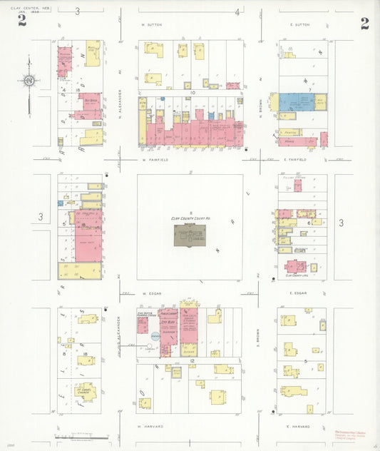Sanborn Fire Insurance Map from Clay Center, Clay County, Nebraska (1936), Sheet #0002 - Historic Sanborn Fire Insurance Map Print, vintage old map wall art, antique decor, genealogy gift, Nebraska Nebraska map