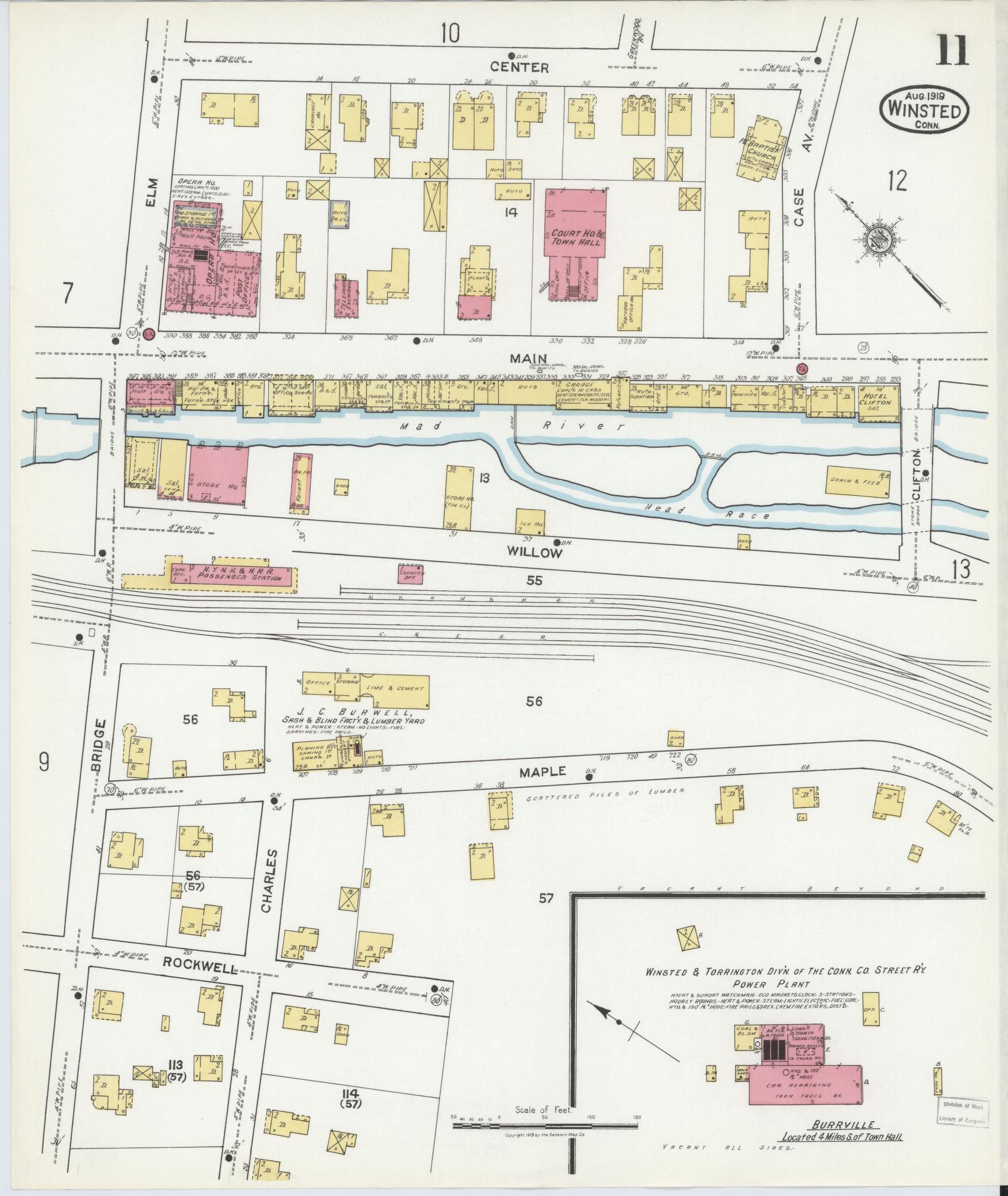 Sanborn Fire Insurance Map from Winsted, Litchfield County, Connecticut (1919), Sheet #0011 - Complete Map Set gallery image, historic Sanborn map, vintage wall art, Connecticut Connecticut