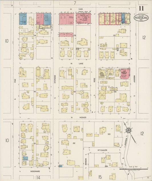 Sanborn Fire Insurance Map from Roseburg, Douglas County, Oregon (1920), Sheet #0011 - Historic Sanborn Fire Insurance Map Print, vintage old map wall art, antique decor, genealogy gift, Oregon Oregon map