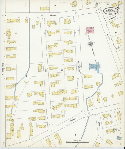 Sanborn Fire Insurance Map from Shelburne Falls, Franklin County, Massachusetts (1910), Sheet #0004 - Historic Sanborn Fire Insurance Map Print, vintage old map wall art, antique decor, genealogy gift, Massachusetts Massachusetts map