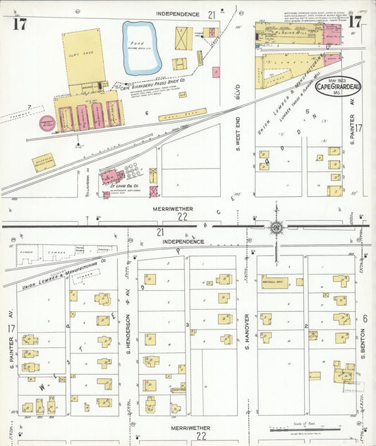Sanborn Fire Insurance Map from Cape Girardeau, Cape Girardeau County, Missouri (1923), Sheet #0017 - Historic Sanborn Fire Insurance Map Print, vintage old map wall art, antique decor, genealogy gift, Missouri Missouri map