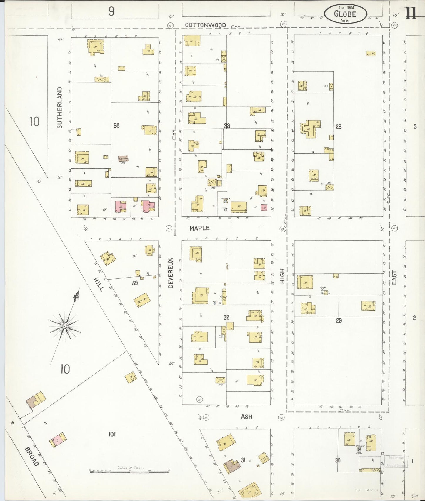 Sanborn Fire Insurance Map from Globe, Gila County, Arizona (1904), Sheet #0011 - Complete Map Set gallery image, historic Sanborn map, vintage wall art, Arizona Arizona