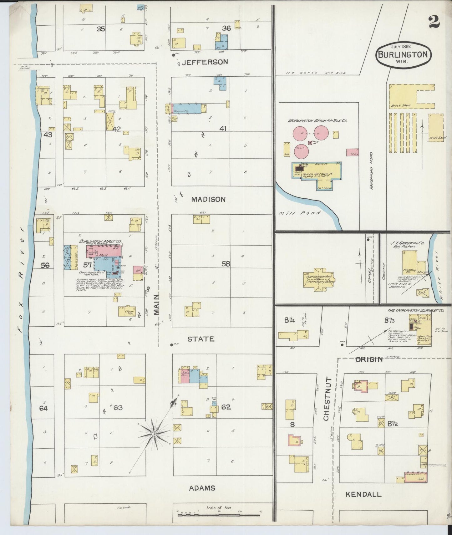 Sanborn Fire Insurance Map from Burlington, Racine County, Wisconsin (1892), Sheet #0002 - Complete Map Set gallery image, historic Sanborn map, vintage wall art, Wisconsin Wisconsin