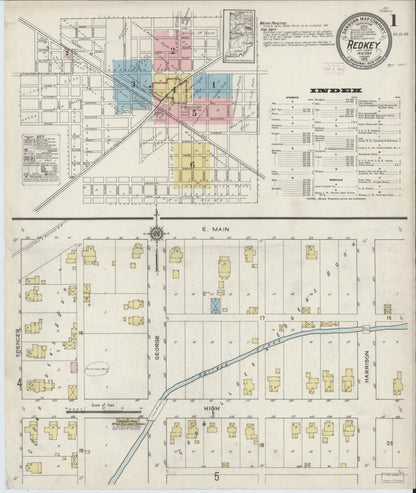 Sanborn Fire Insurance Map from Redkey, Jay County, Indiana (1915), Sheet #0001 - Historic Sanborn Fire Insurance Map Print, vintage old map wall art, antique decor, genealogy gift, Indiana Indiana map