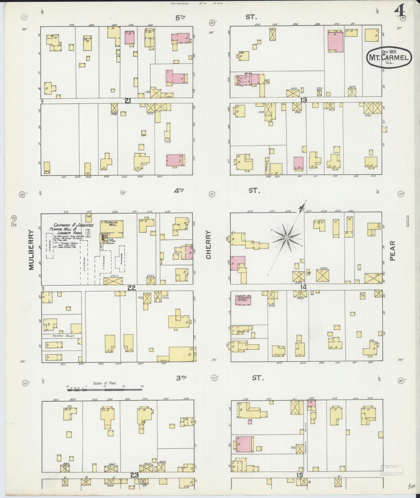 Sanborn Fire Insurance Map from Mount Carmel, Wabash County, Illinois (1892), Sheet #0004 - Complete Map Set gallery image, historic Sanborn map, vintage wall art, Illinois Illinois