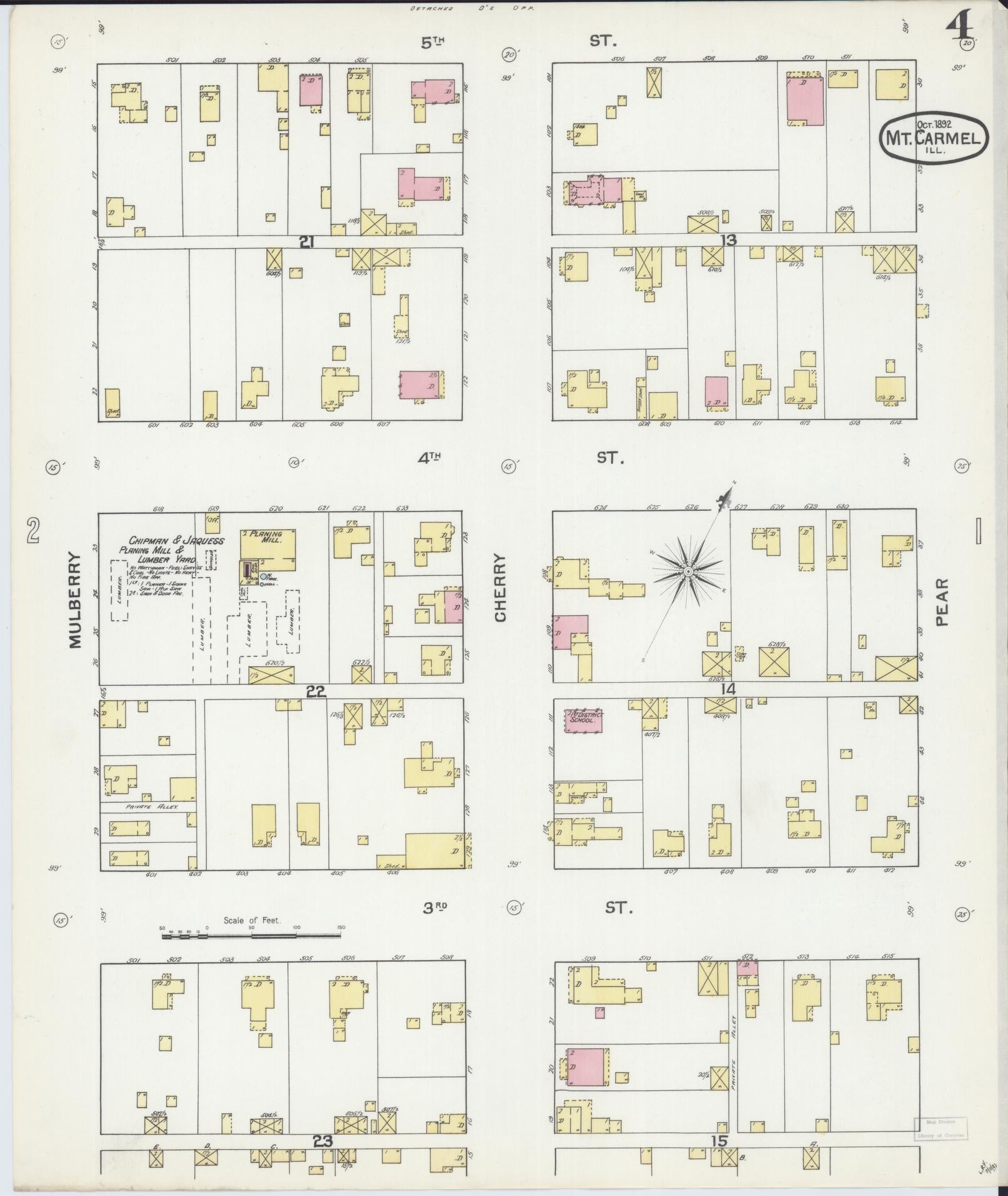 Sanborn Fire Insurance Map from Mount Carmel, Wabash County, Illinois (1892), Sheet #0004 - Complete Map Set gallery image, historic Sanborn map, vintage wall art, Illinois Illinois