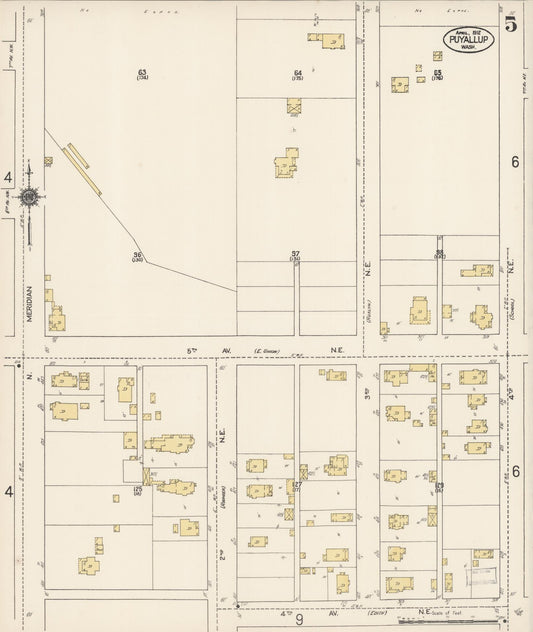 Sanborn Fire Insurance Map from Puyallup, Pierce County, Washington (1912), Sheet #0005 - Historic Sanborn Fire Insurance Map Print, vintage old map wall art, antique decor, genealogy gift, Washington Washington map